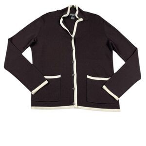 Due Per Due Veste Cardigan Brown Cream Classic Workwear Button Knit Sweater M